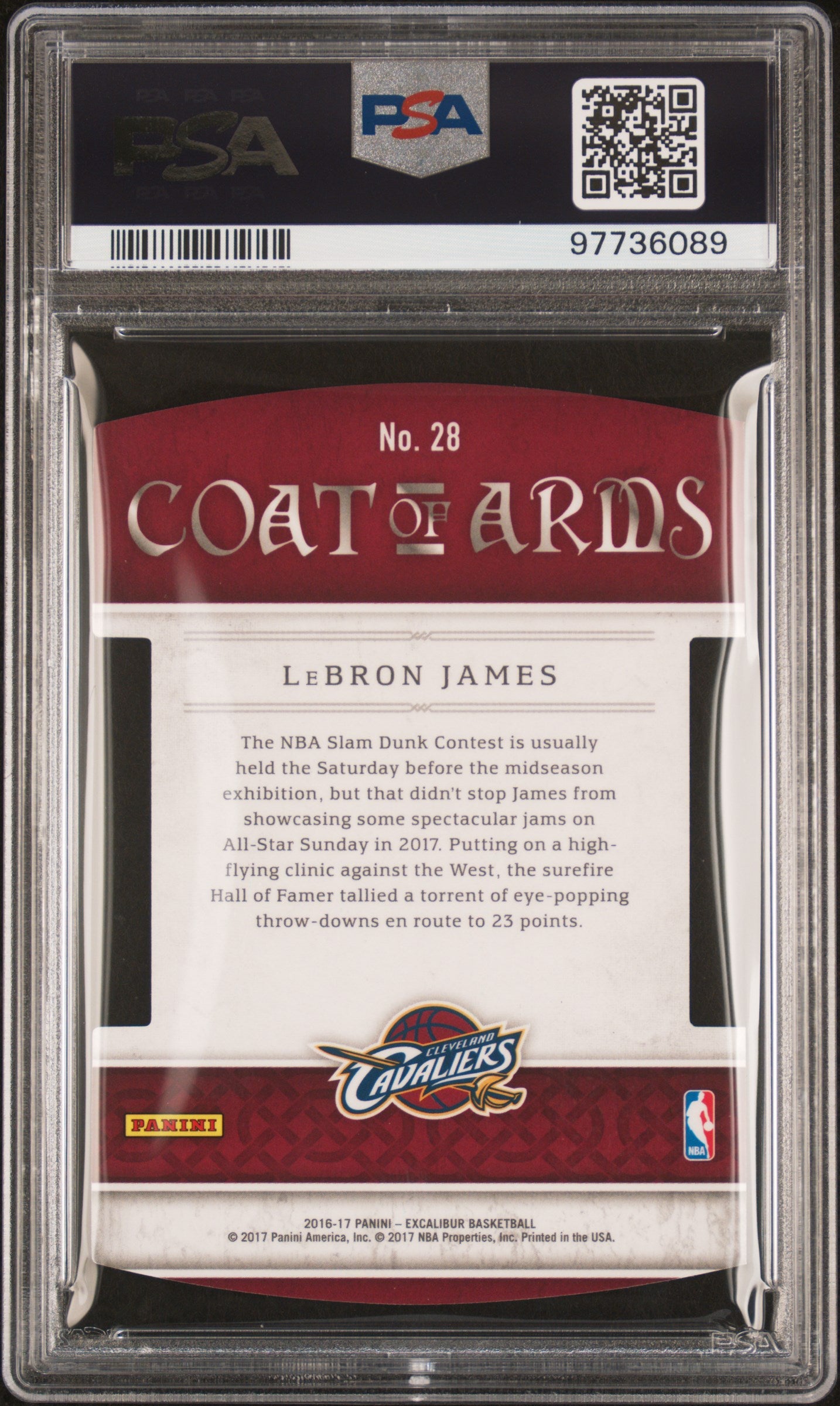 2016 Panini Excalibur Coat Of Arms Die-Cut LeBron James #28 Coat Of Arms Die Cut PSA 10