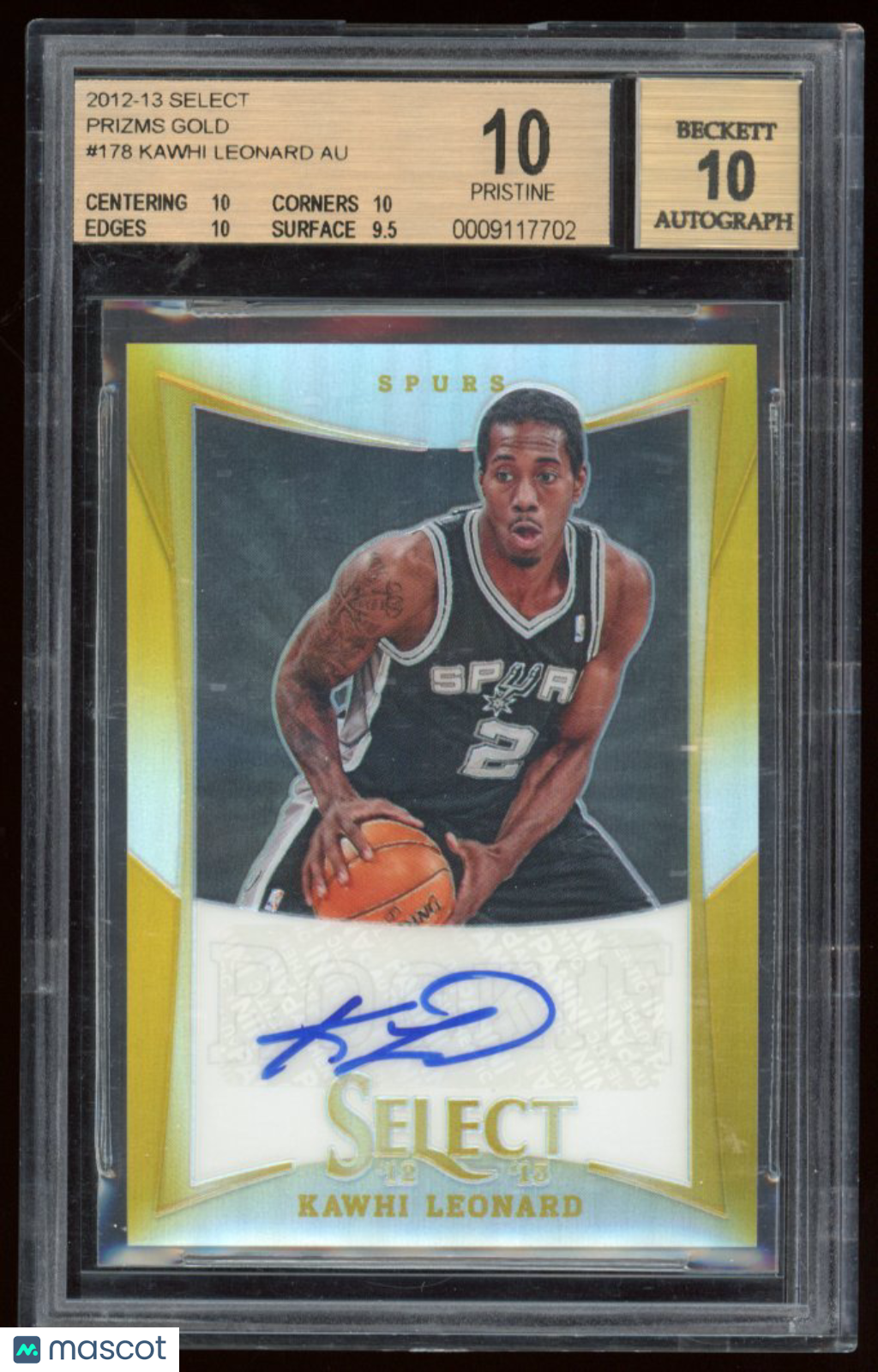 2012 Select Prizms Gold Kawhi Leonard #178 BGS 10 Auto 10
