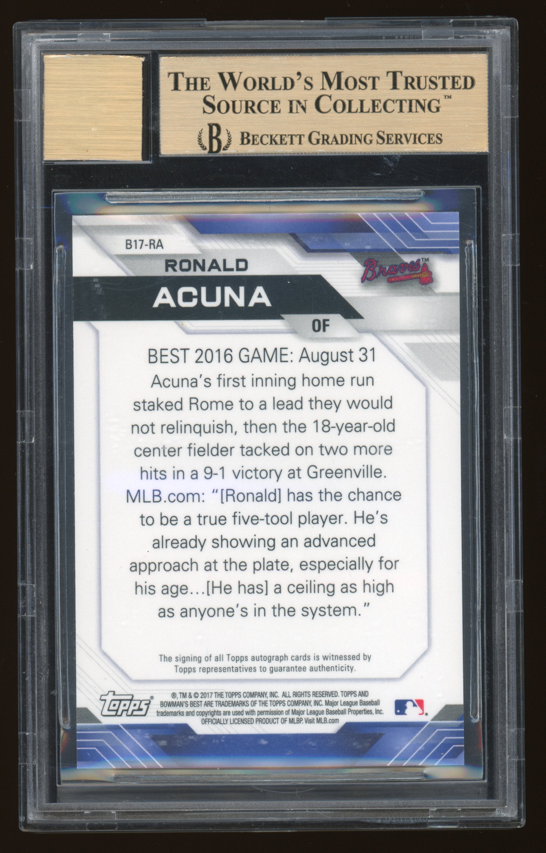 2017 Bowman's Best Best of '17 Autographs Ronald Acuna #B17RA BGS 9.5 Auto 9