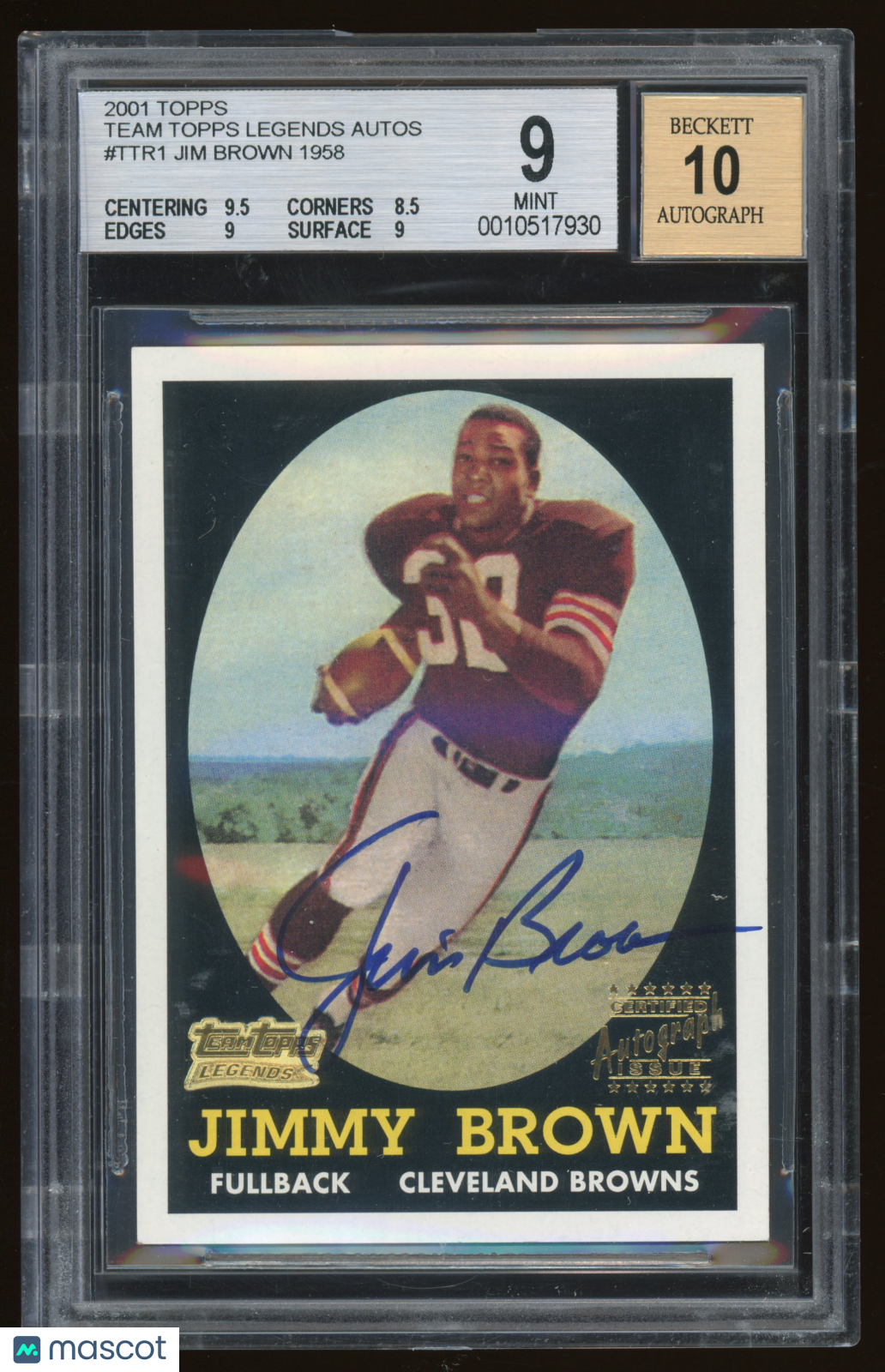 2001 Topps Team Topps Legends Autographs Jim Brown 58T #TTR1 BGS 9 Auto 10