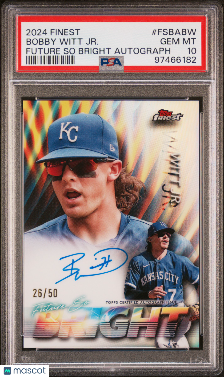 2024 Topps Finest Future So Bright Autographs Bobby Witt JR. #FSBABW 26/50 PSA 10