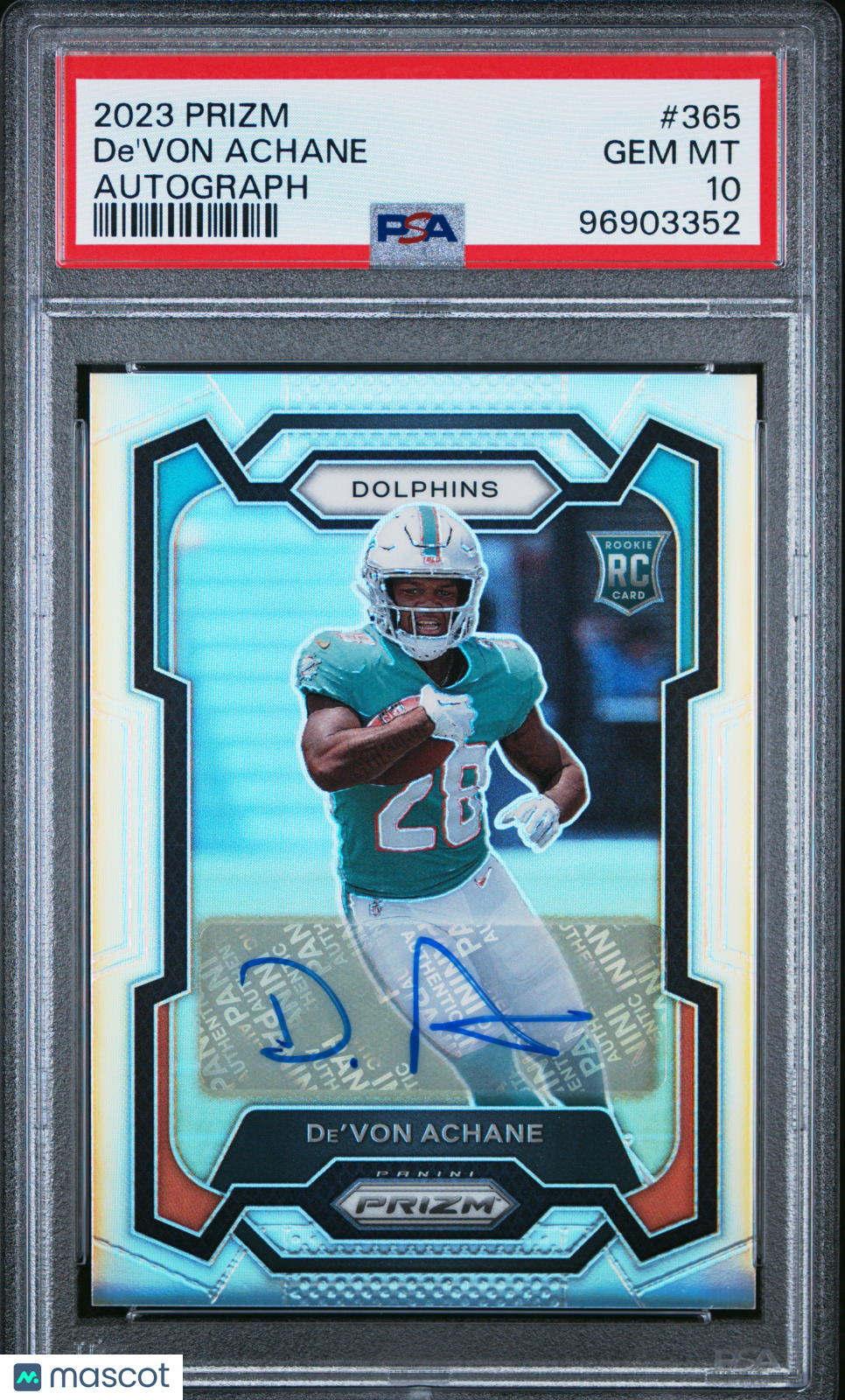 2023 Panini Prizm De'von Achane #365 Autograph PSA 10