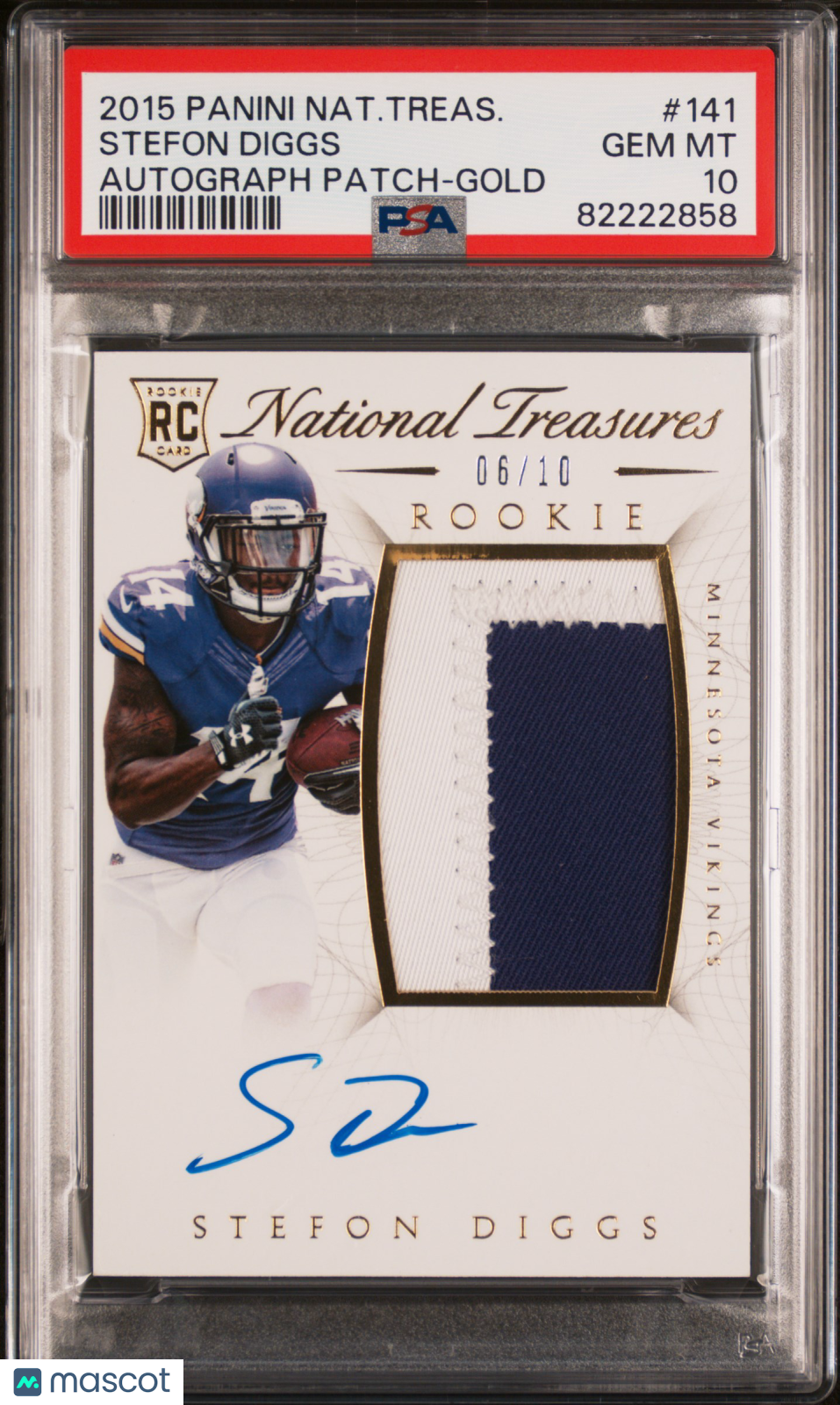 2015 Panini National Treasures Stefon Diggs #141 Autograph Patch Gold 06/10 PSA 10
