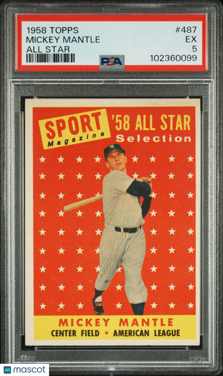 1958 Topps Mickey Mantle #487 All Star PSA 5
