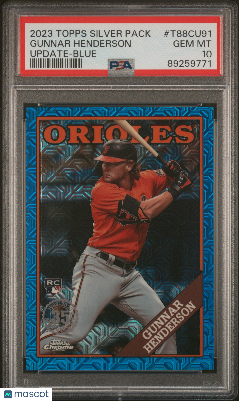 2023 Topps Silver Pack 1988 Chrome Promo Gunnar Henderson #T88CU91 Update Blue Refractor PSA 10