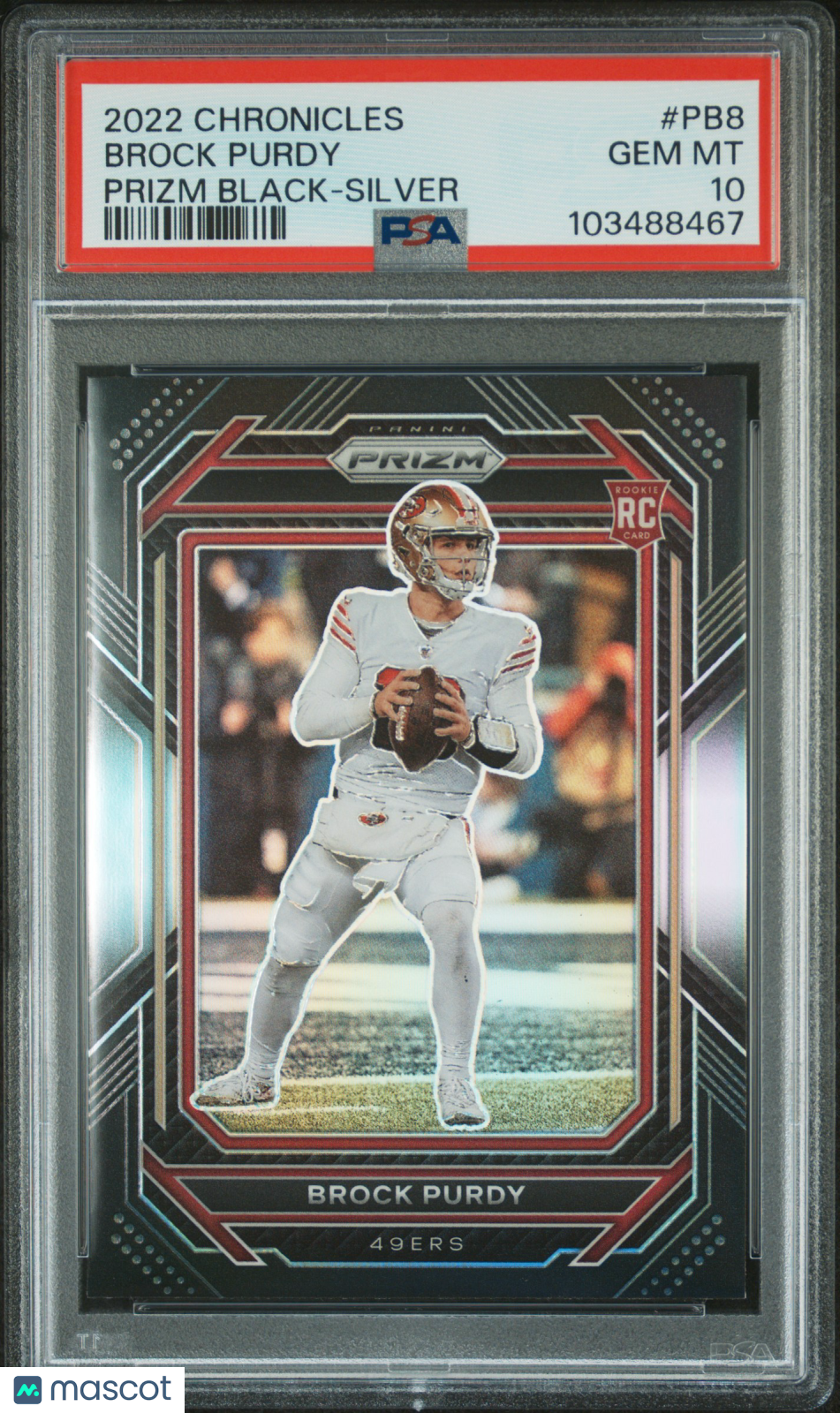 2022 Panini Chronicles Prizm Black Brock Purdy #PB8 Silver PSA 10