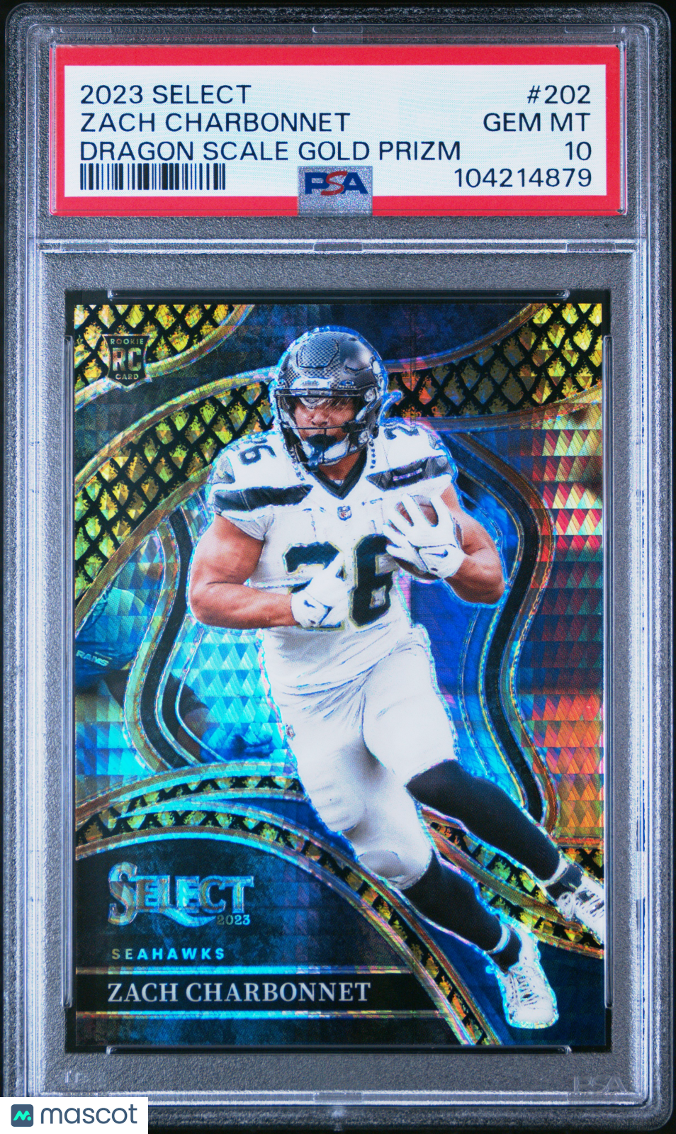 2023 Panini Select Zach Charbonnet #202 Dragon Scale Gold Prizm PSA 10