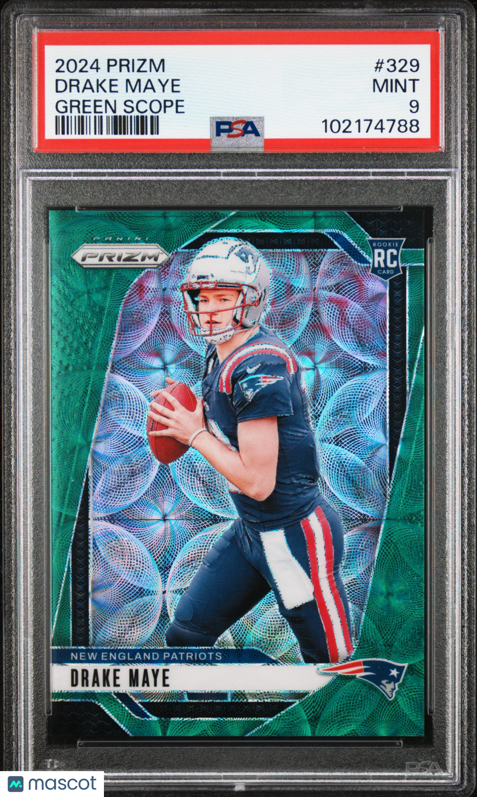 2024 Panini Prizm Drake Maye #329 Green Scope PSA 9