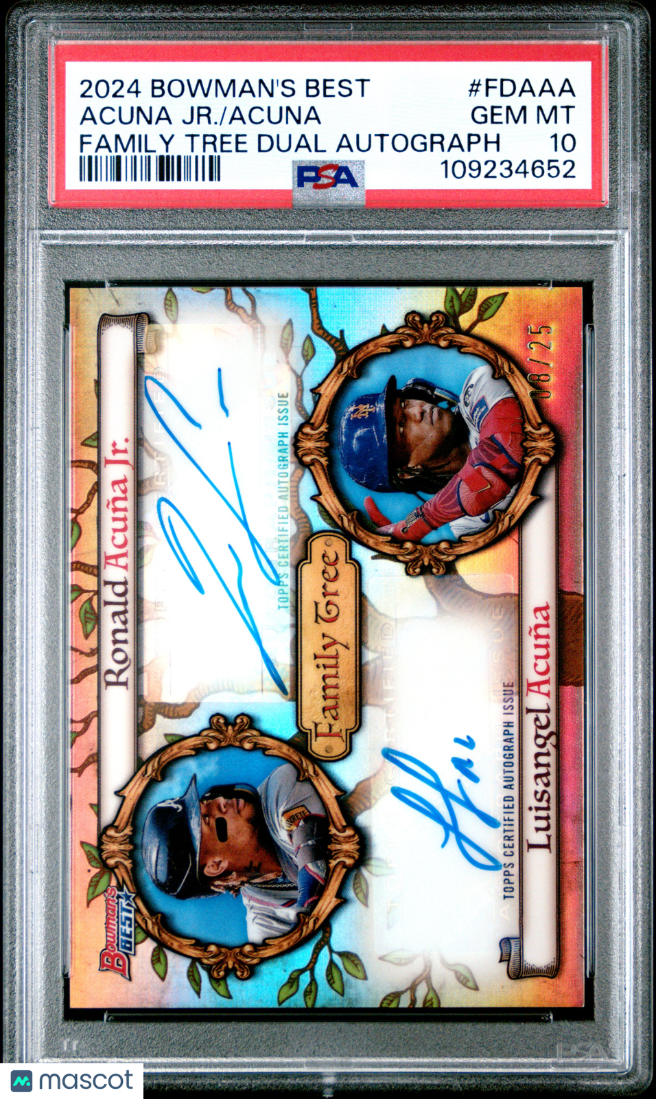 2024 Bowman's Best Family Tree Dual Autographs Acuna Acuna JR. #FDAAA 08/25 PSA 10