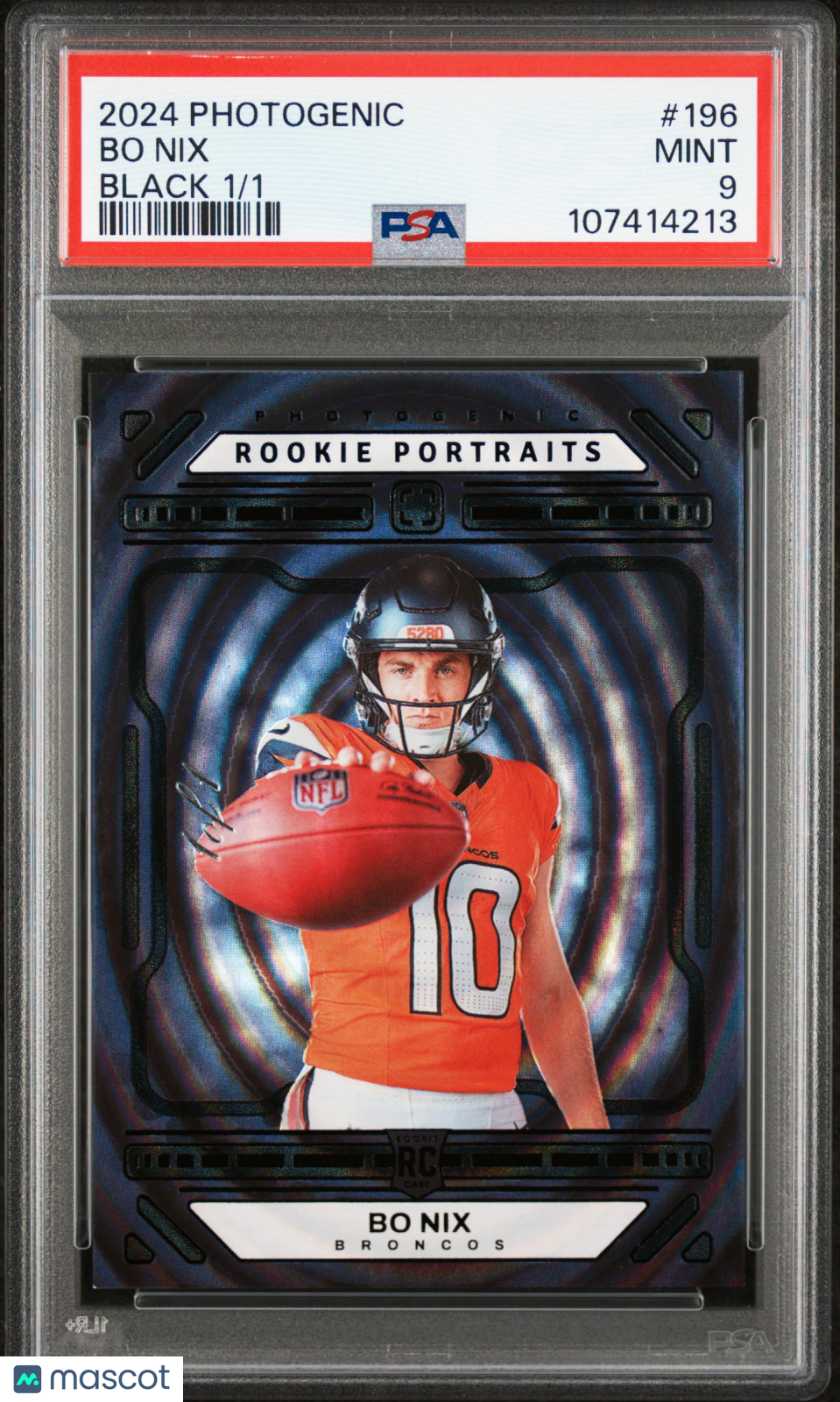 2024 Panini Photogenic Bo Nix #196 Black 1/1 PSA 9