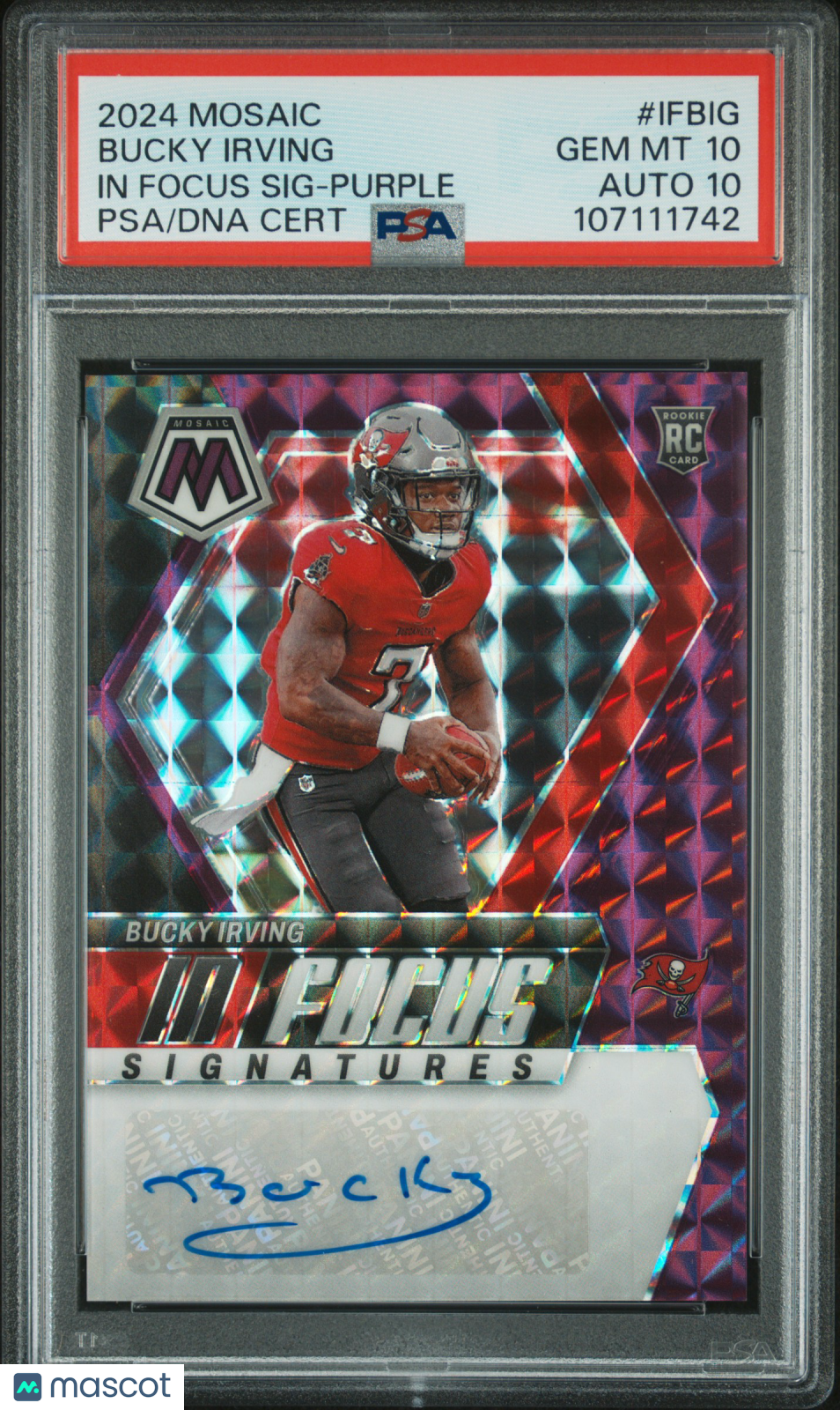 2024 Panini Mosaic In Focus Signatures Bucky Irving #IFBIG Purple PSA 10 Auto 10