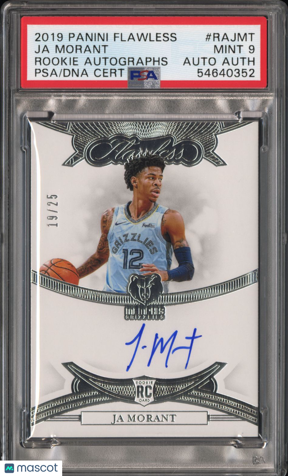 2019 Panini Flawless Rookie Autographs Ja Morant #RAJMT 19/25 PSA 9 Auto A