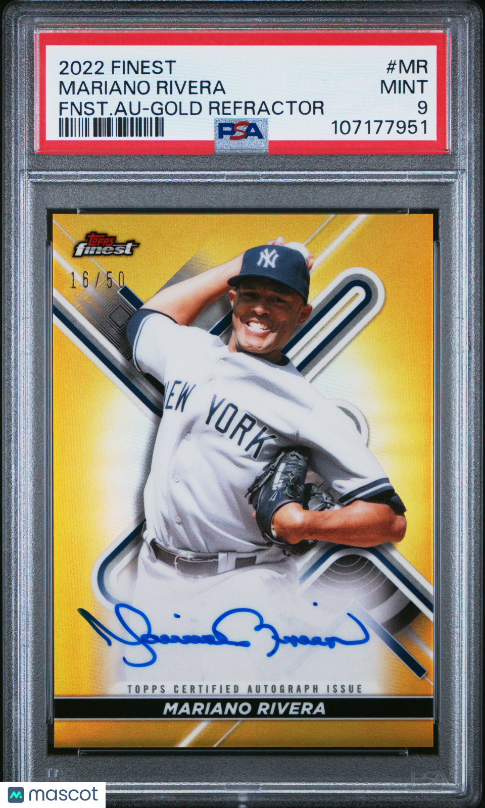 2022 Topps Finest Finest Autographs Mariano Rivera #MR Fnst. Au Gold Refractor 16/50 PSA 9