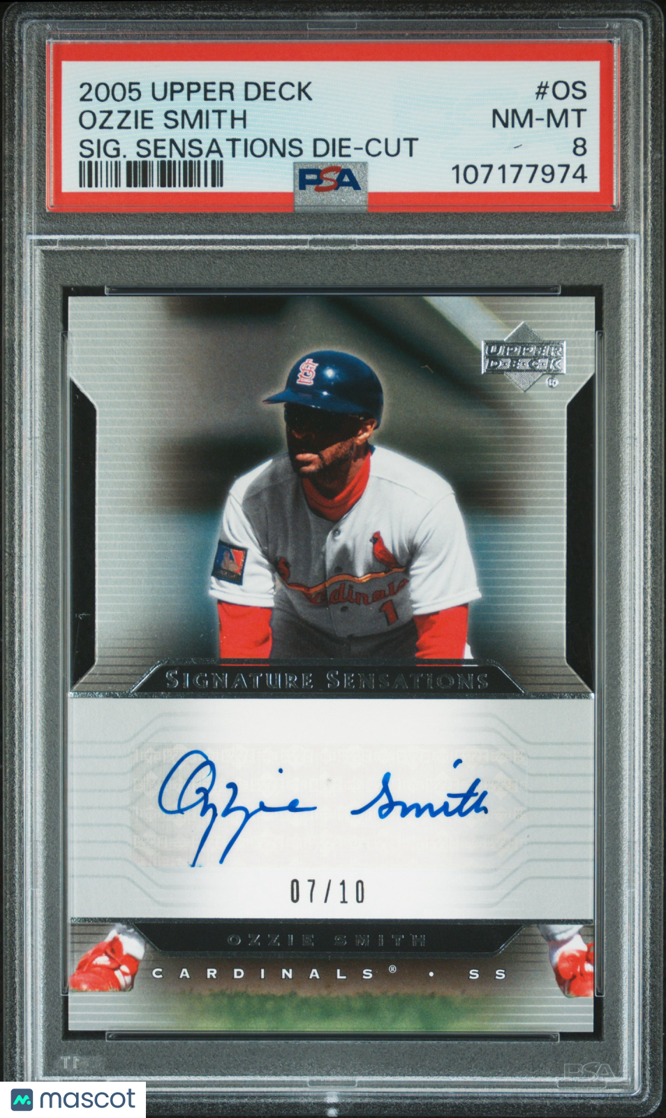 2005 Upper Deck Signature Sensations Ozzie Smith #OS SIG. Die Cut 07/10 PSA 8