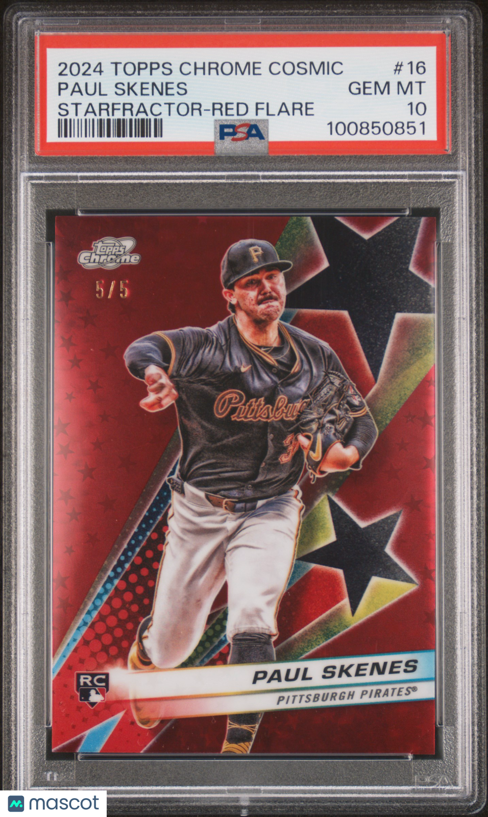 2024 Topps Chrome Cosmic Starfractor Paul Skenes #16 Red Flare 5/5 PSA 10