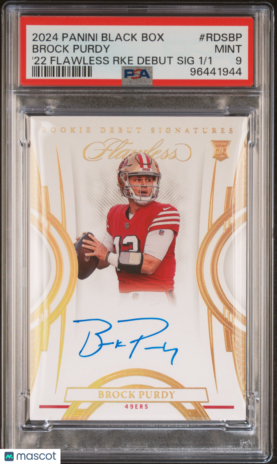 2024 Panini Black Box Brock Purdy #RDSBP '22 Flawless RKE Debut SIG 1/1 PSA 9