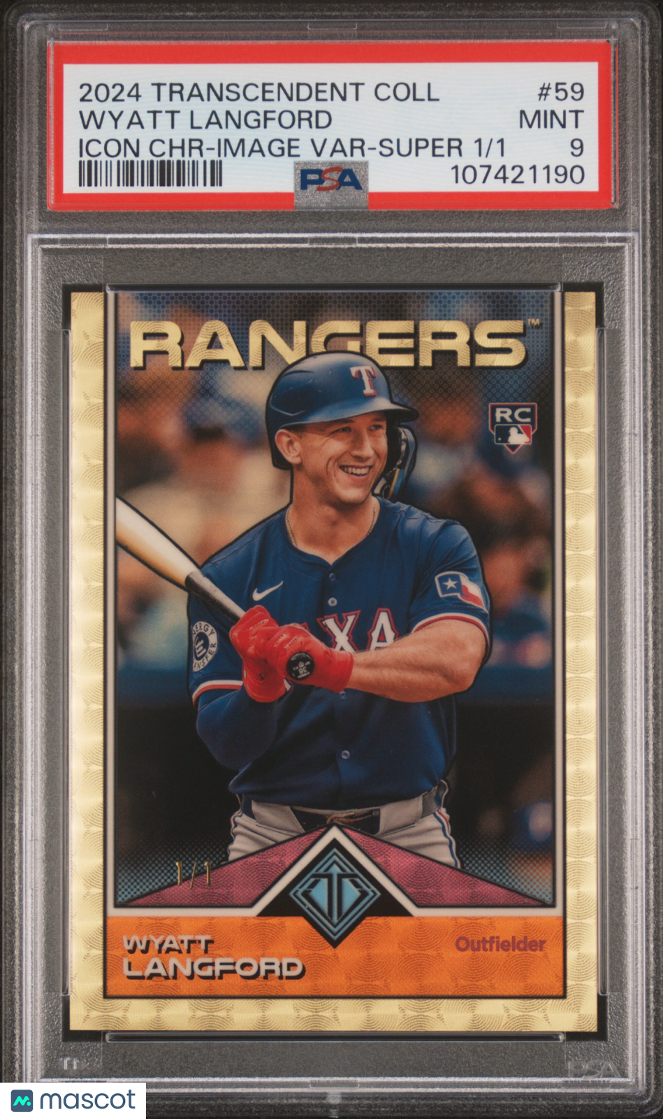 2024 Topps Transcendent Collection Transcendent Icons Chrome Wyatt Langford #59 Image Var Super 1/1 PSA 9