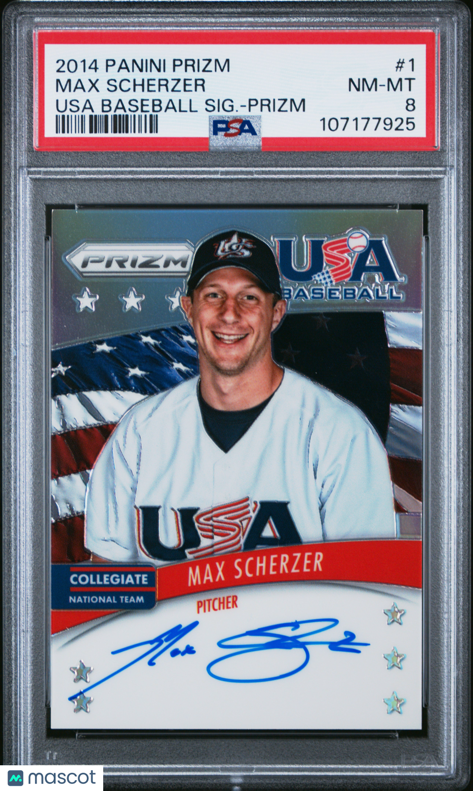 2014 Panini Prizm Usa Baseball Max Scherzer #1 SIG. PSA 8