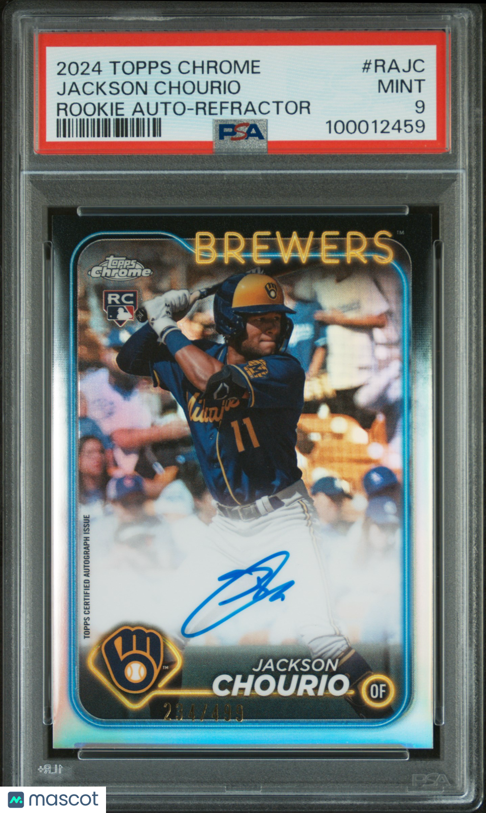 2024 Topps Chrome Rookie Autographs Jackson Chourio #RAJC Refractor 234/499 PSA 9