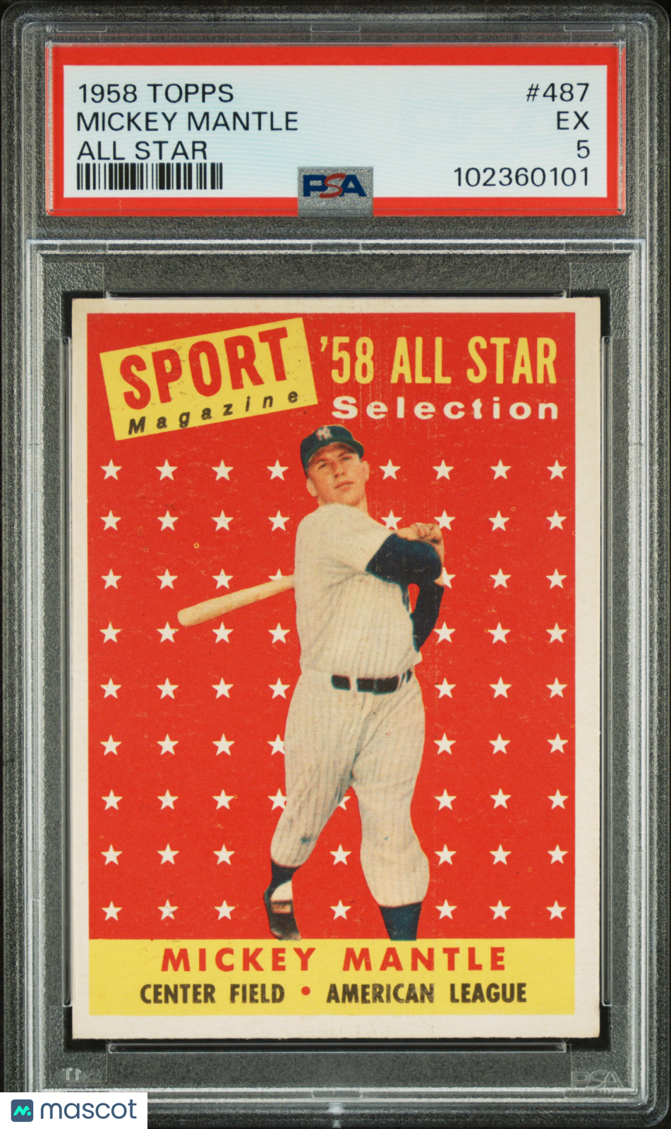 1958 Topps Mickey Mantle #487 All Star PSA 5