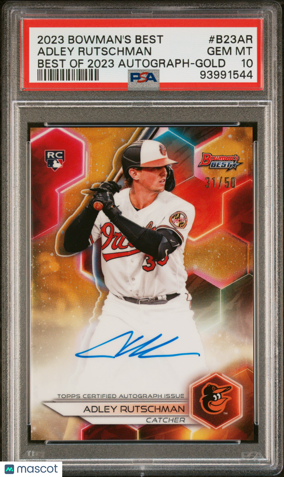 2023 Bowman's Best Best Of 2023 Autographs Adley Rutschman #B23AR Gold Ref 31/50 PSA 10