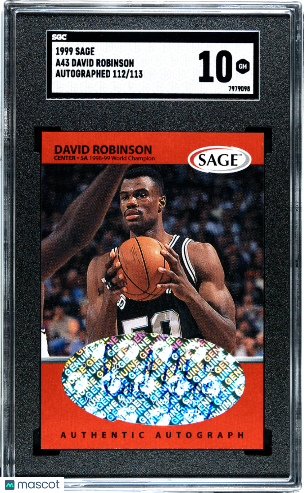 1999 Sage David Robinson #A43 Autograph SGC 10