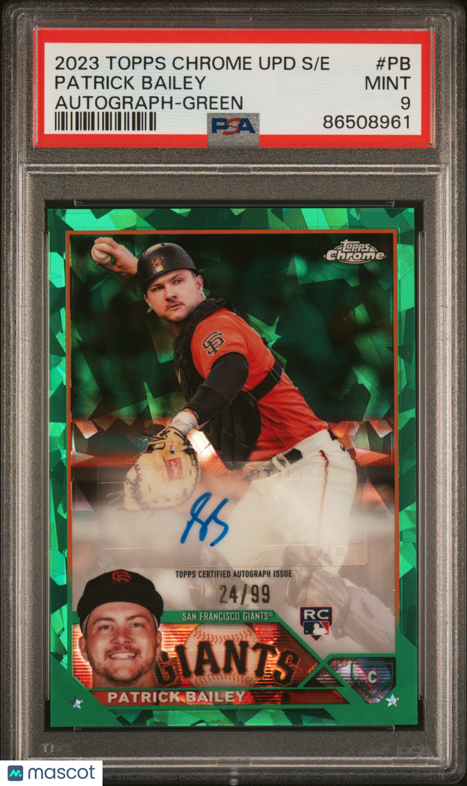 2023 Topps Chrome Update Sapphire Edition Autograph Patrick Bailey #PB Green 24/99 PSA 9