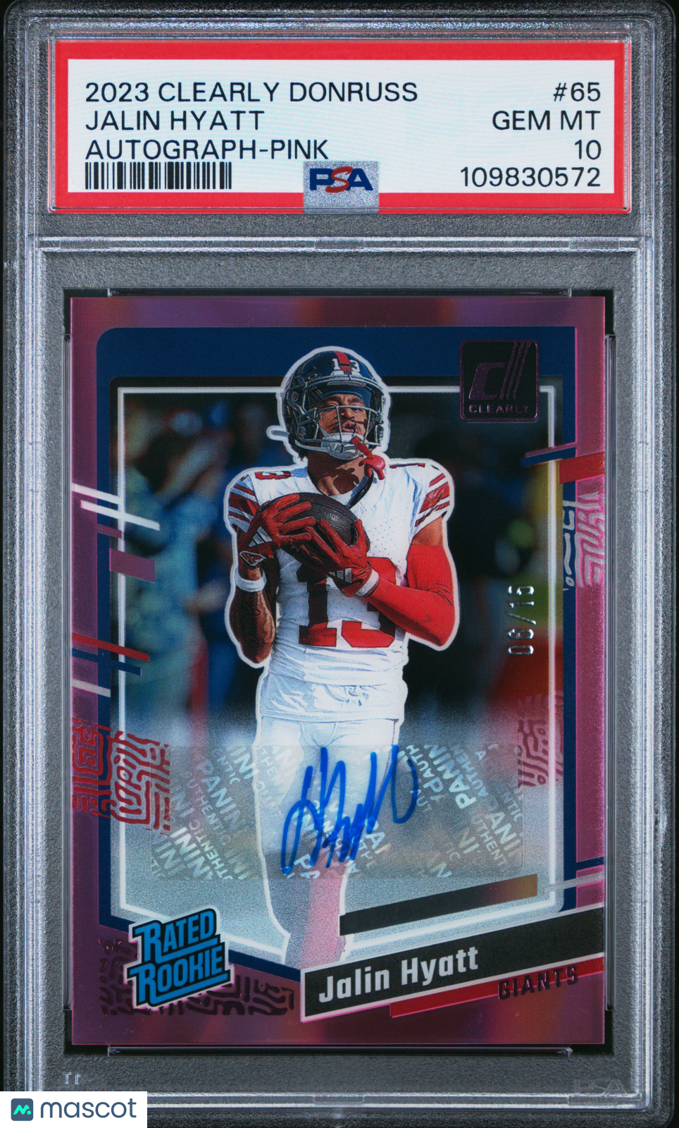 2023 Panini Clearly Donruss Jalin Hyatt #65 Autograph Pink 06/15 PSA 10