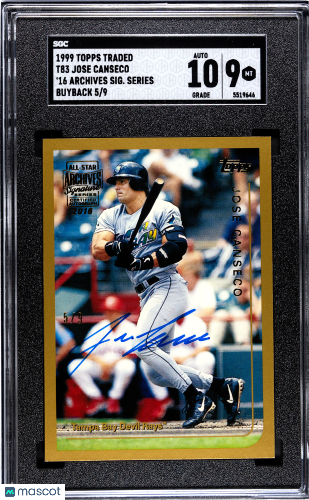 1999 Topps Traded Jose Canseco #T83 '16 Archives SIG. Series Buyback SGC 9 Auto 10