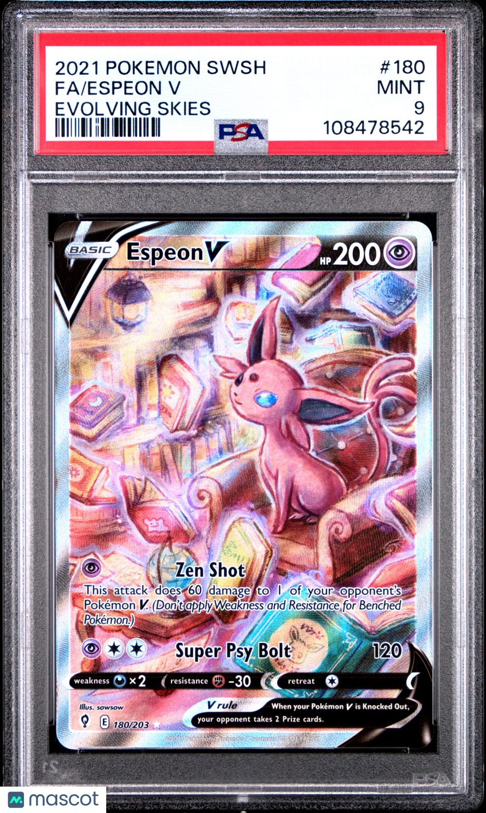 Pokemon TCG Espeon V Fa #180 Evolving Skies PSA 9