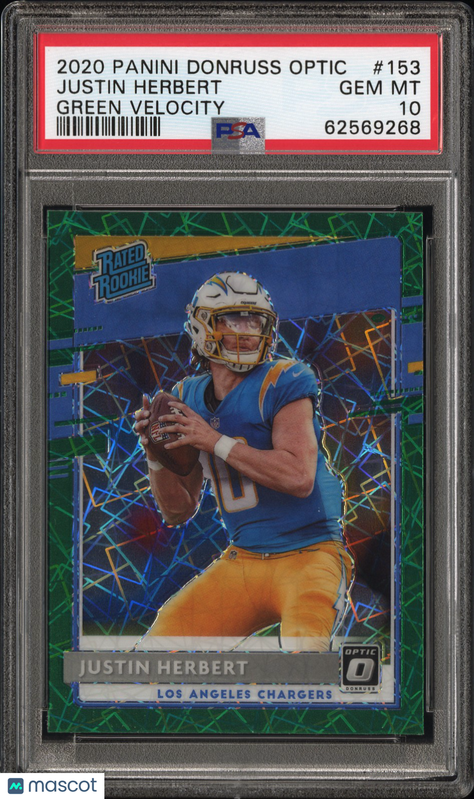 2020 Panini Donruss Optic Justin Herbert #153 Green Velocity PSA 10