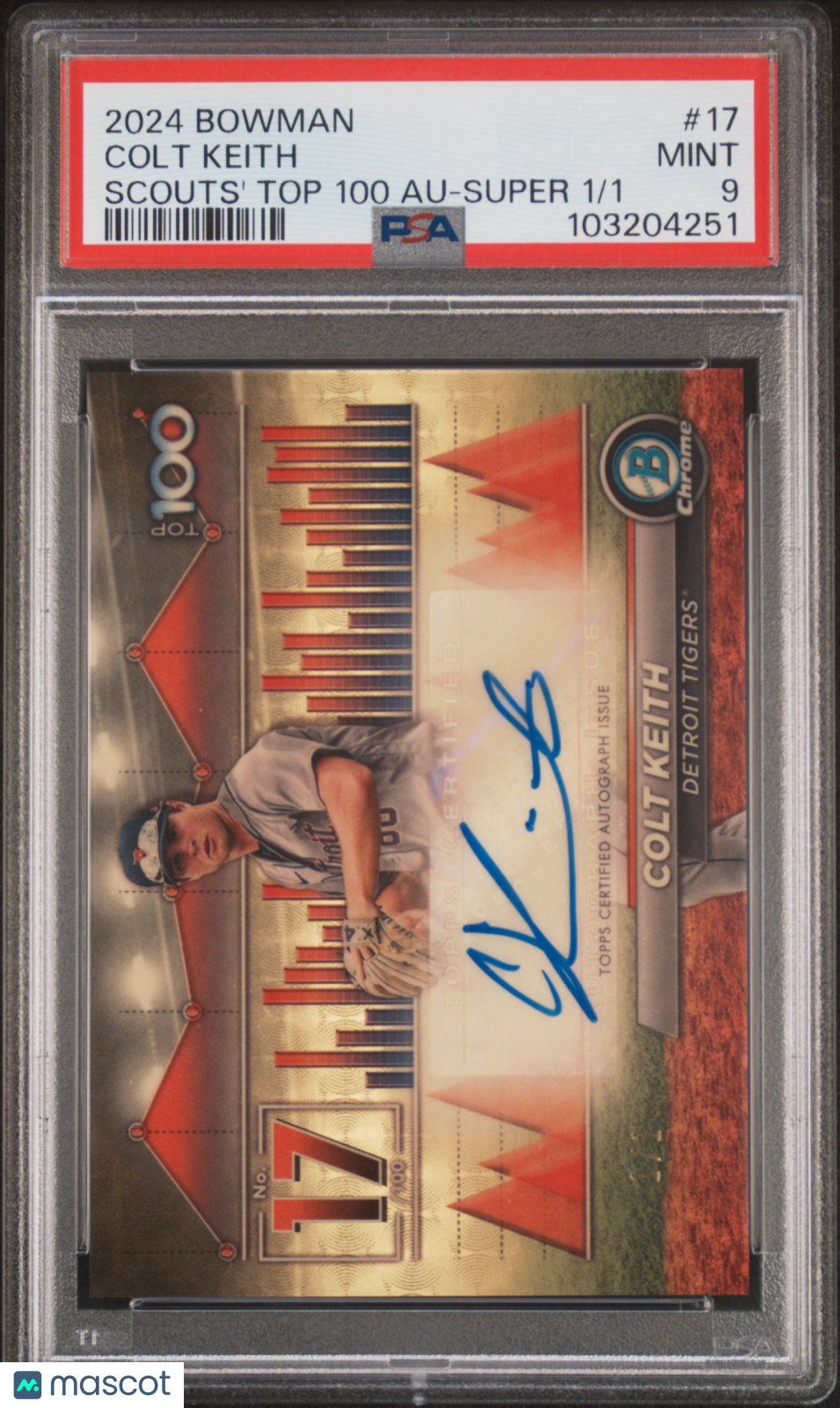 2024 Bowman Bowman Scouts' Top 100 Autographs Colt Keith #17 Super 1/1 PSA 9