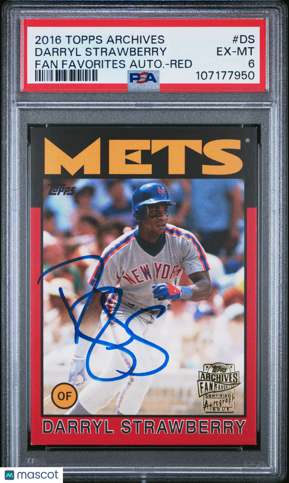 2016 Topps Archives Fan Favorites Autograph Darryl Strawberry #DS Autograph Red PSA 6