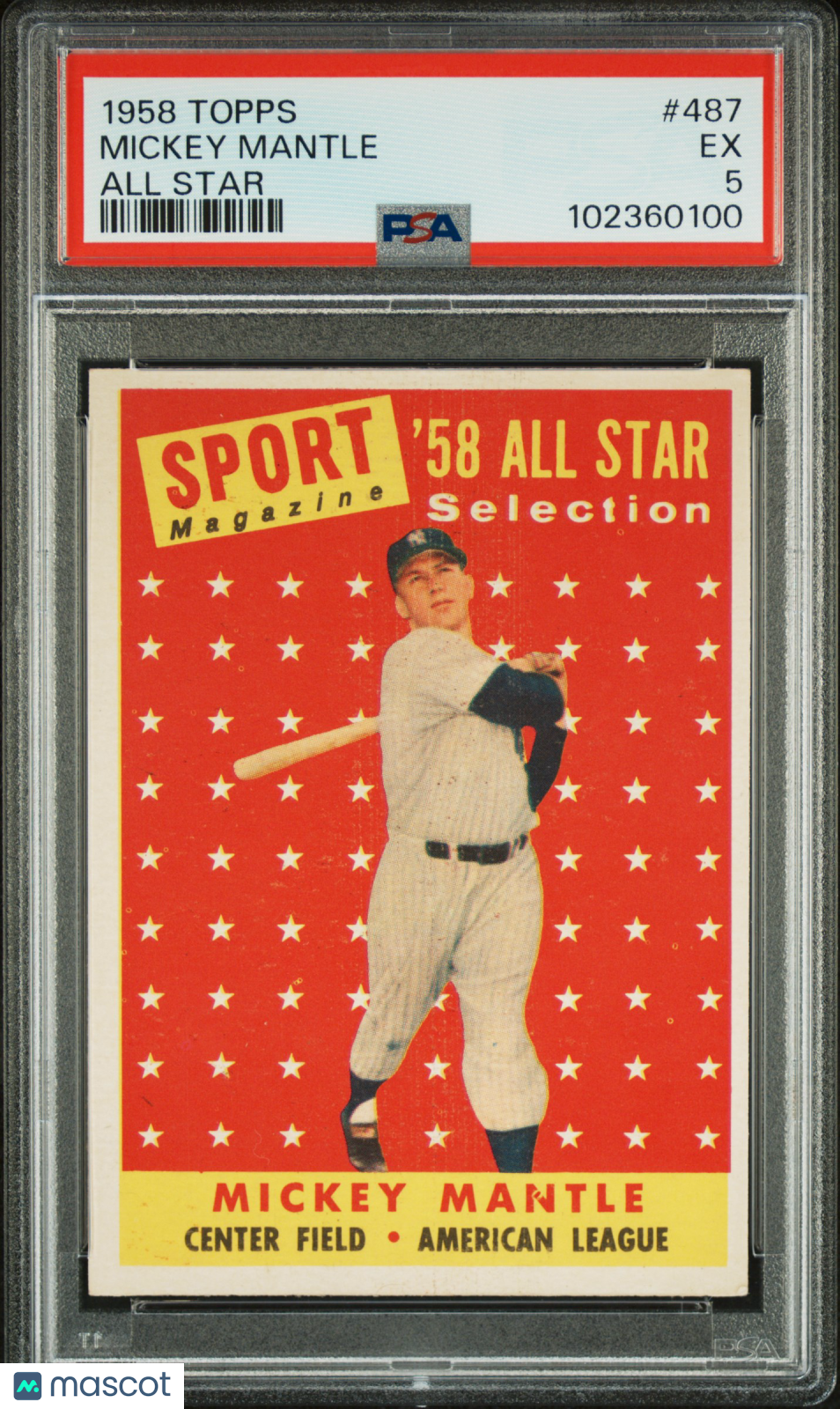 1958 Topps Mickey Mantle #487 All Star PSA 5