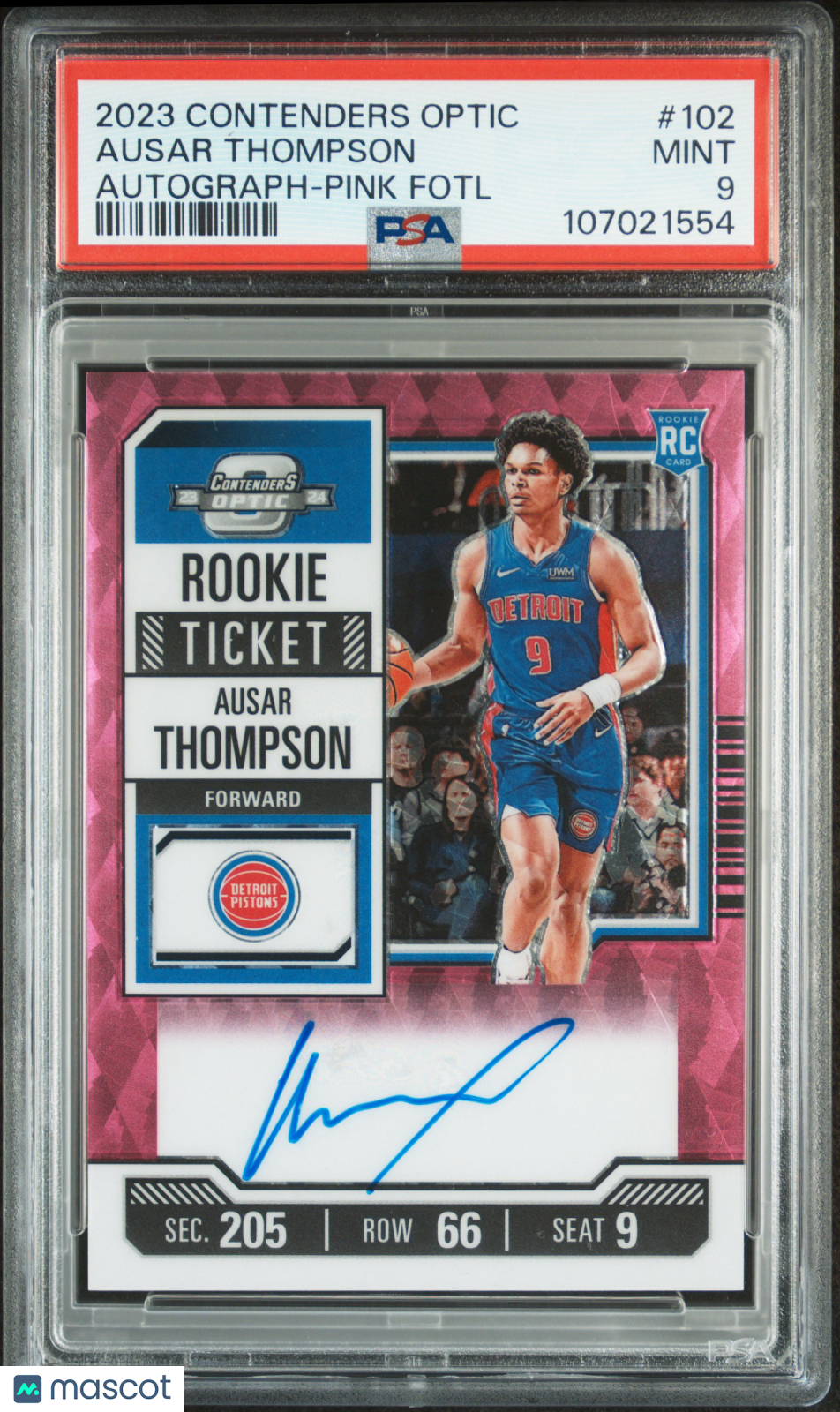 2023 Panini Contenders Optic Ausar Thompson #102 Autograph Pink Fotl PSA 9