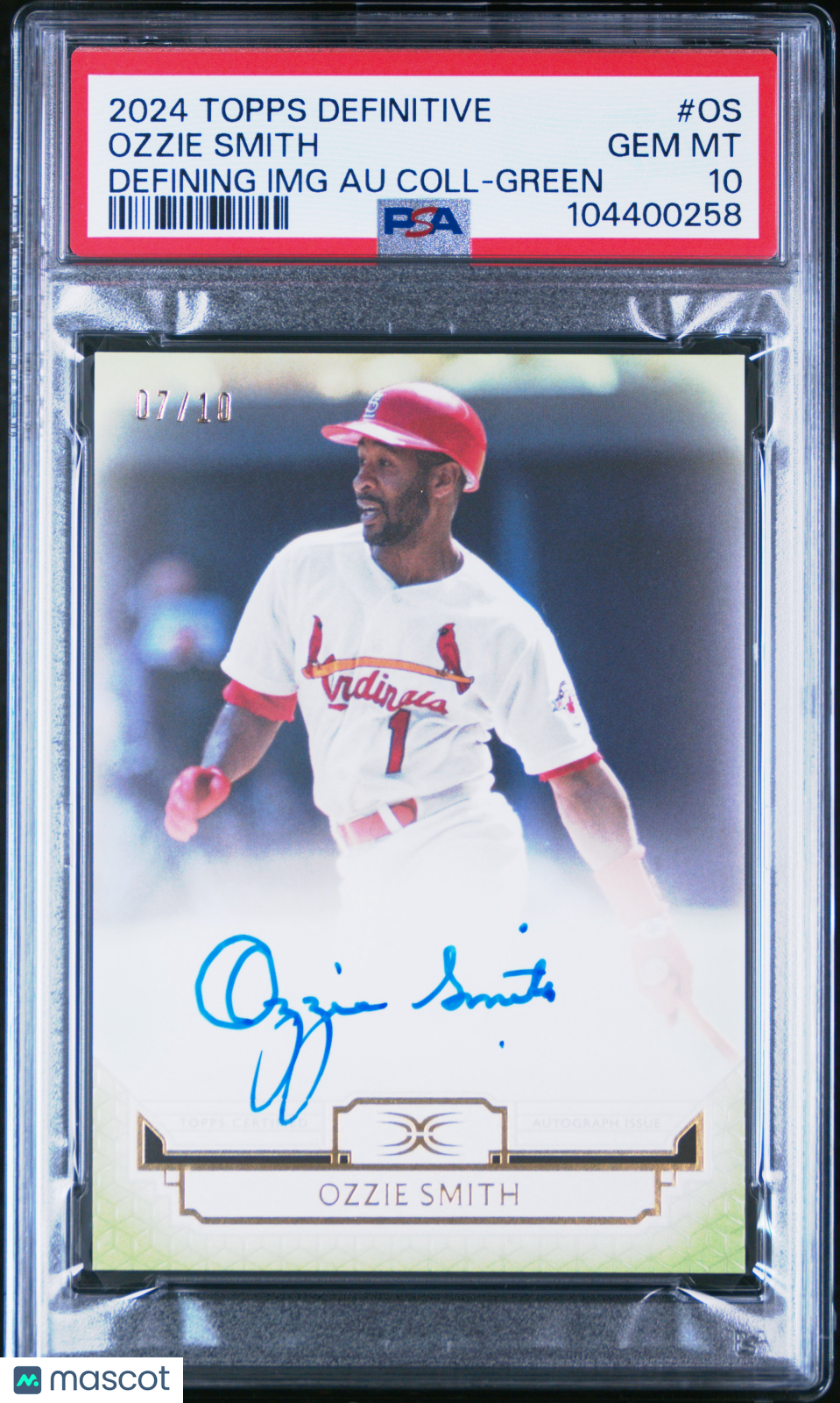 2024 Topps Definitive Collection Defining Images Autograph Collection Ozzie Smith #OS Img Green 07/10 PSA 10