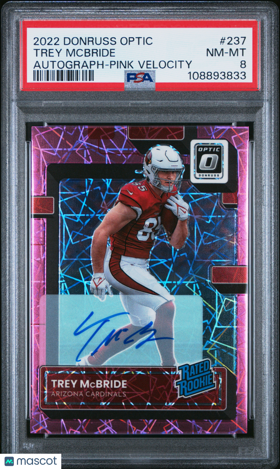 2022 Panini Donruss Optic Trey Mcbride #237 Autograph Pink Velocity PSA 8