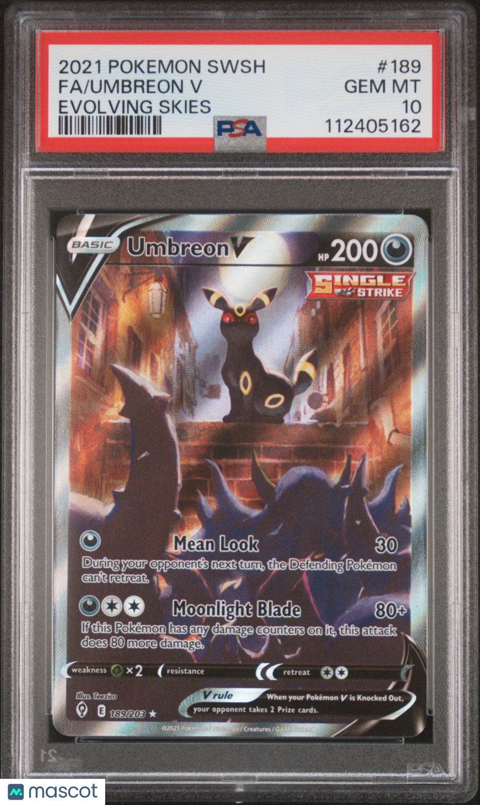 Pokemon TCG Umbreon V Fa #189 Evolving Skies PSA 10