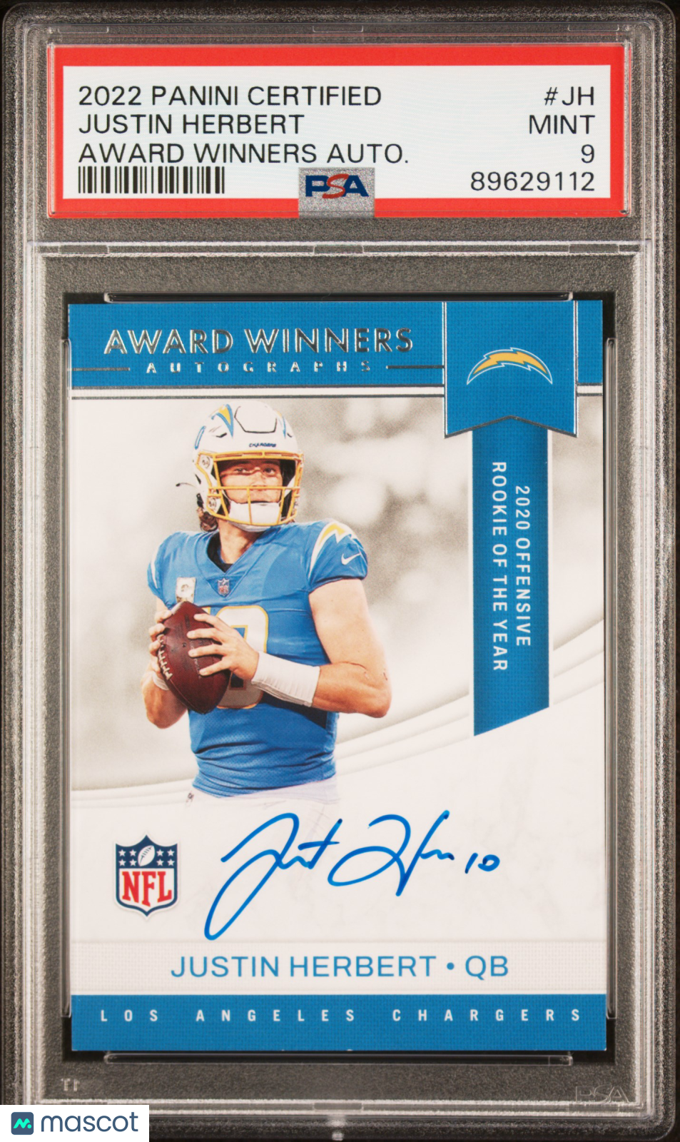 2022 Panini Certified Award Winners Autographs Justin Herbert #JH Autograph PSA 9