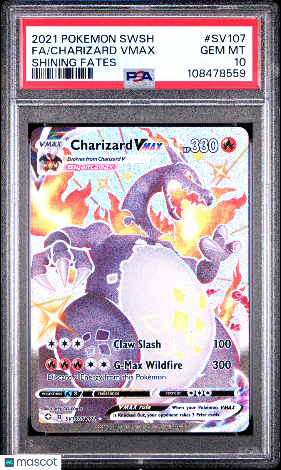 Pokemon TCG Charizard Vmax Fa #SV107 Shining Fates PSA 10