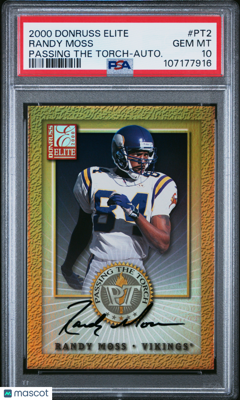 2000 Donruss Elite Passing The Torch Randy Moss #PT2 Autograph PSA 10