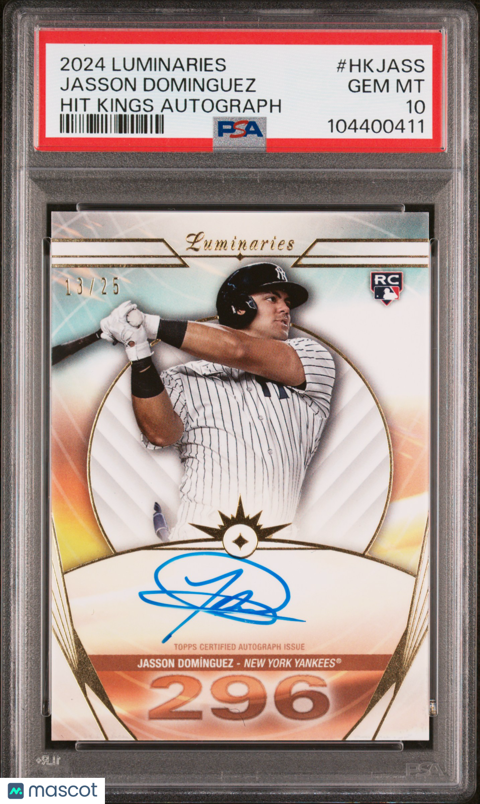 2024 Topps Luminaries Hit Kings Autographs Jasson Dominguez #HKJASS 13/25 PSA 10