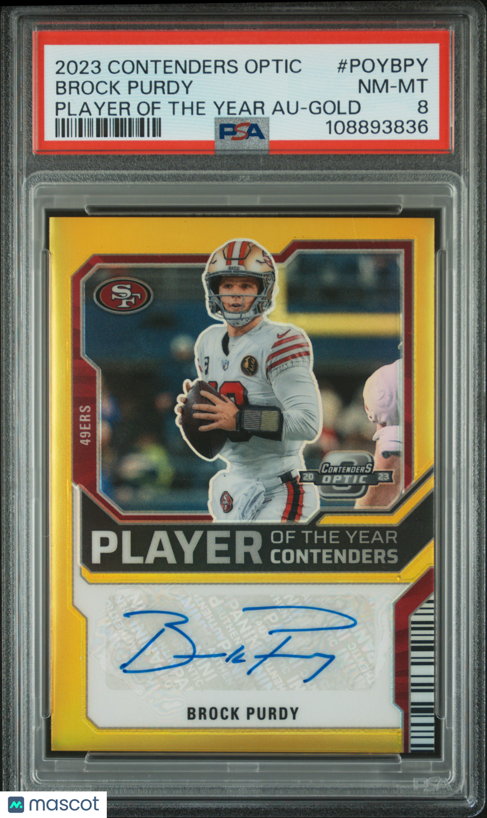 2023 Panini Contenders Optic Player Of The Year Contenders Autographs Brock Purdy #POYBPY Gold PSA 8