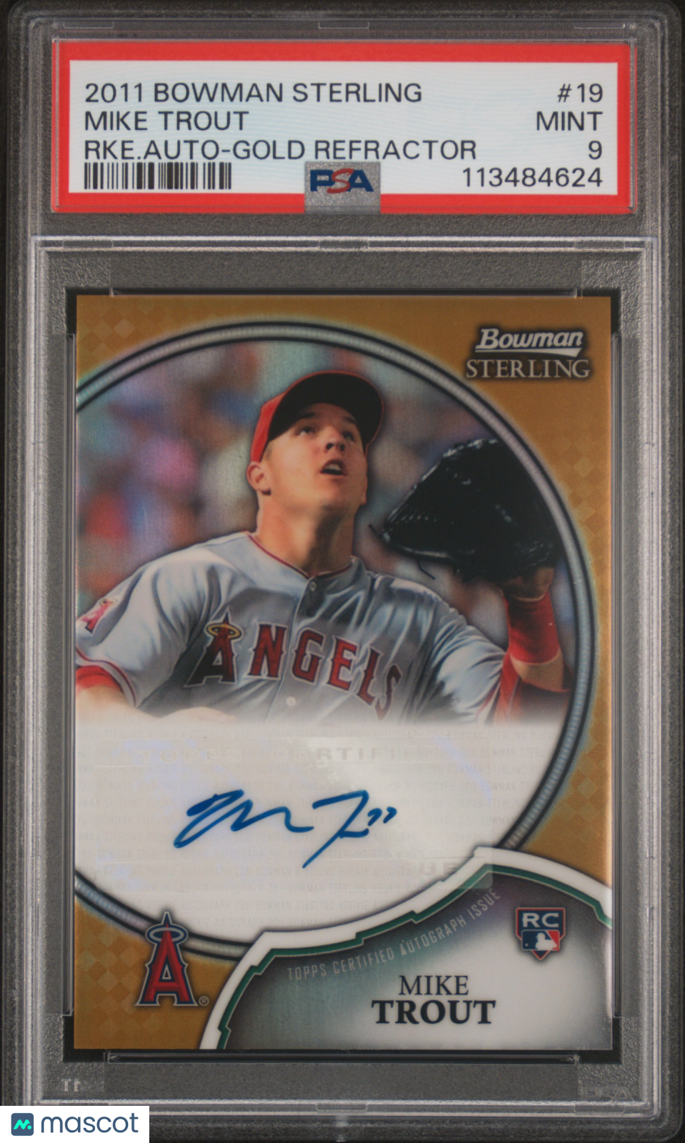 2011 Bowman Sterling Rookie Autographs Mike Trout #19 RKE. Auto Gold Refractor PSA 9