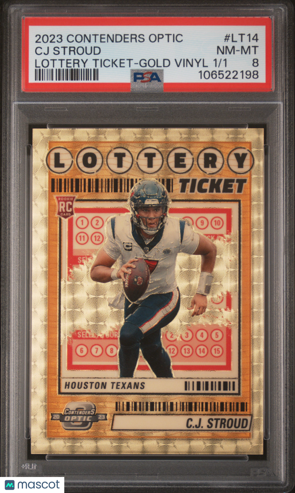 2023 Panini Contenders Optic Lottery Ticket CJ Stroud #LT14 Gold Vinyl 1/1 PSA 8