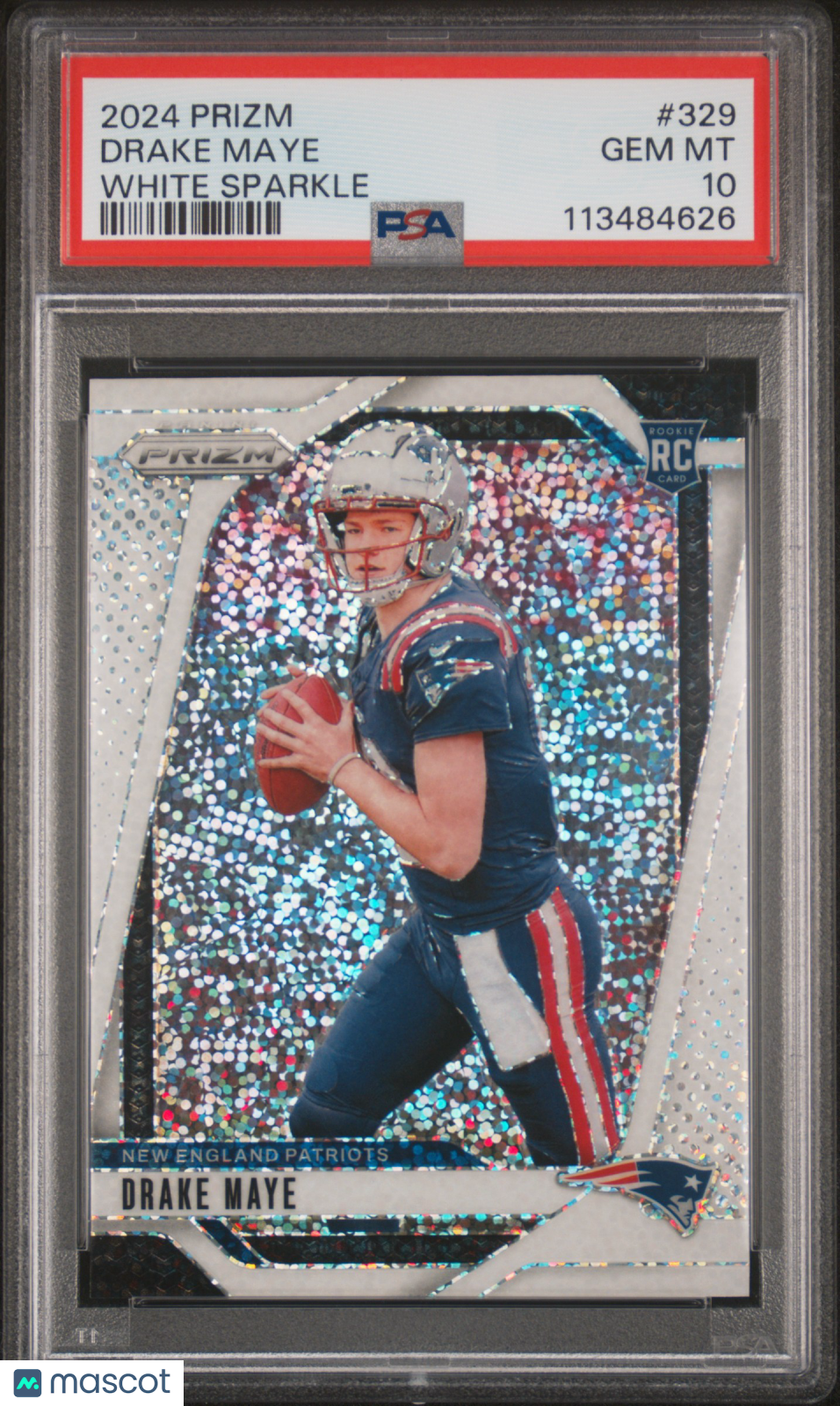 2024 Panini Prizm Drake Maye #329 White Sparkle PSA 10