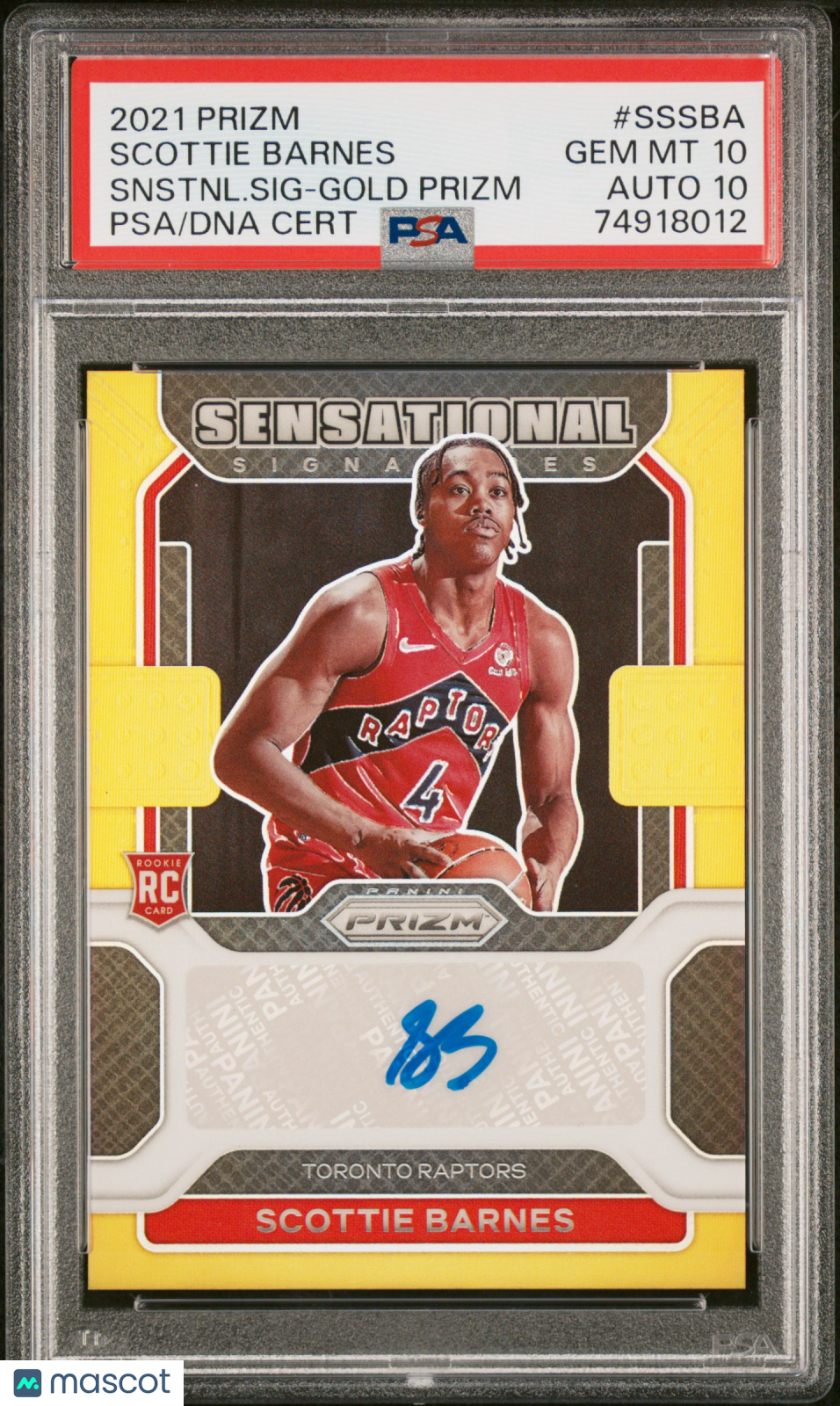 2021 Panini Prizm Sensational Signatures Scottie Barnes #SSSBA Snstnl. SIG Gold PSA 10 Auto 10