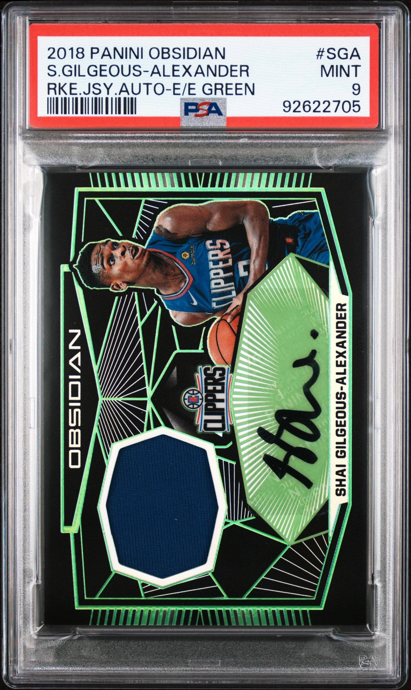 2018 Panini Obsidian Rookie Jersey Autographs S. Gilgeous-Alexander #SGA PSA 9