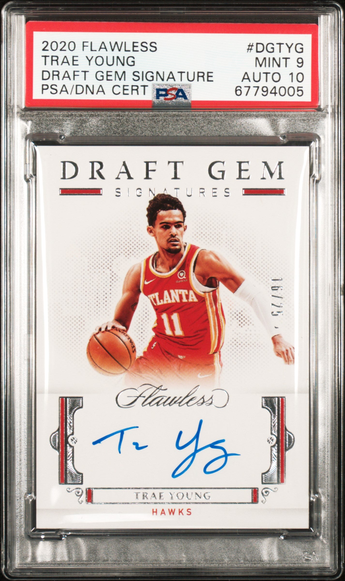 2020 Panini Flawless Draft Gem Signatures Trae Young #DGTYG PSA 9 Auto 10