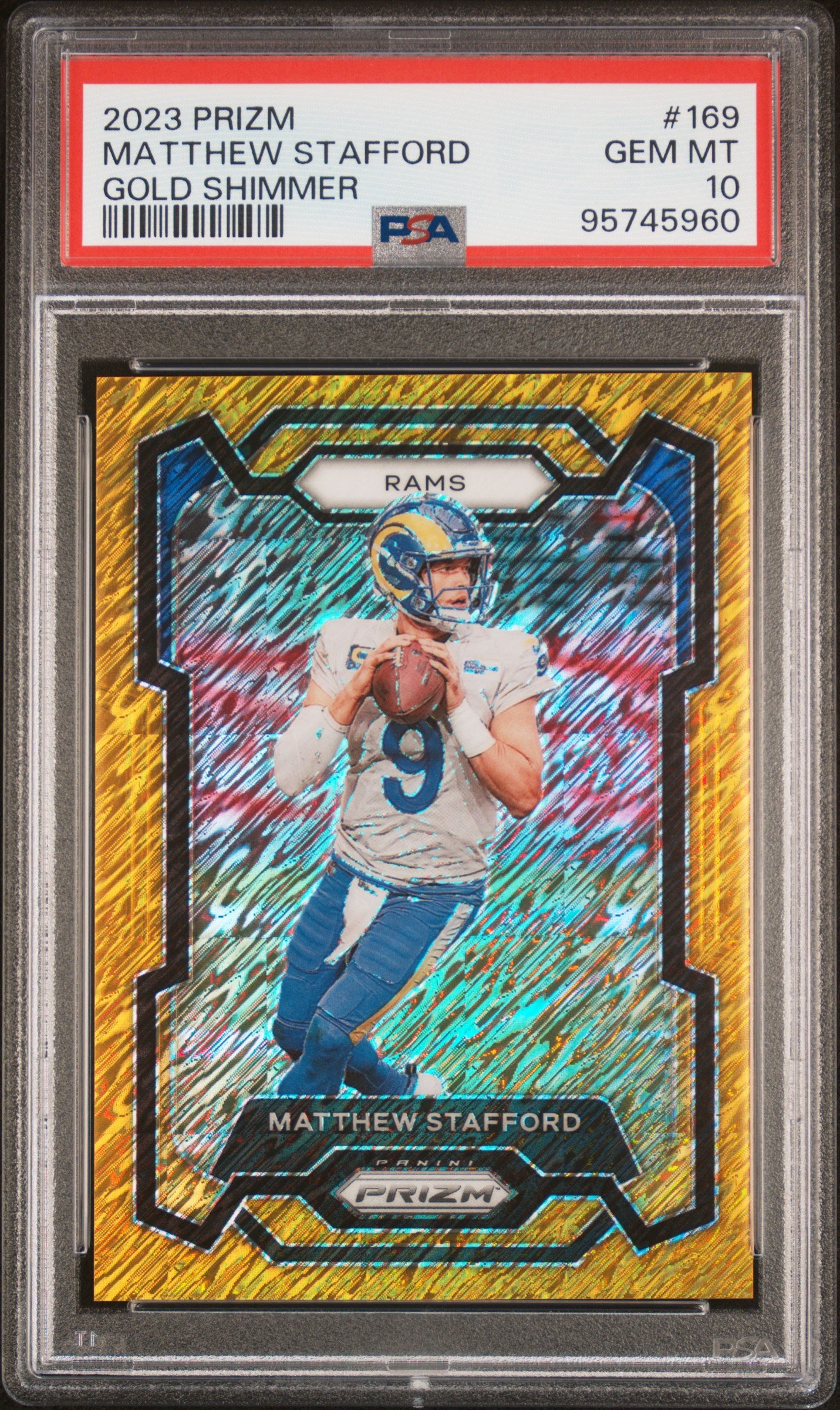 2023 Panini Prizm Matthew Stafford #169 Gold Shimmer PSA 10